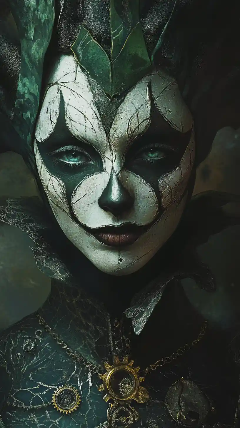 Harlequin Masked Woman In Dark Steampunk Fantasy Portrait