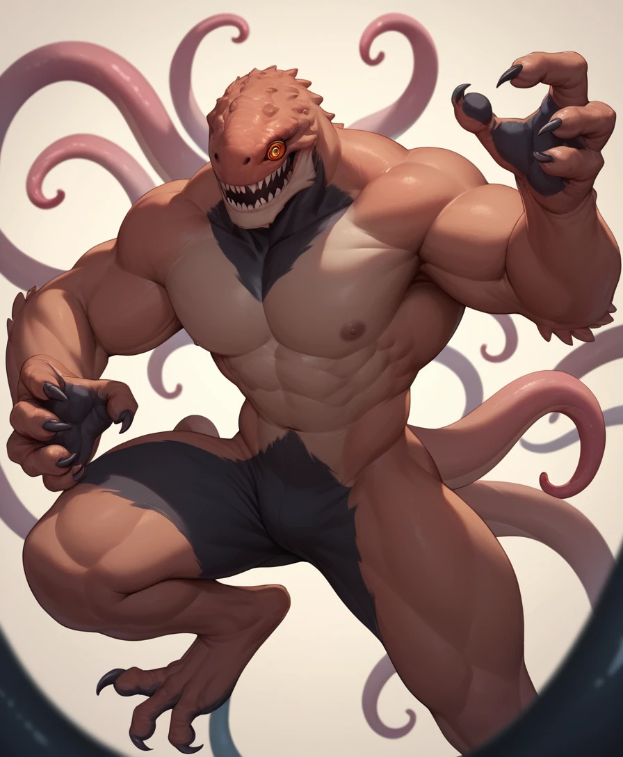 Grotesque monster with twisted limbs and mismatched eyes