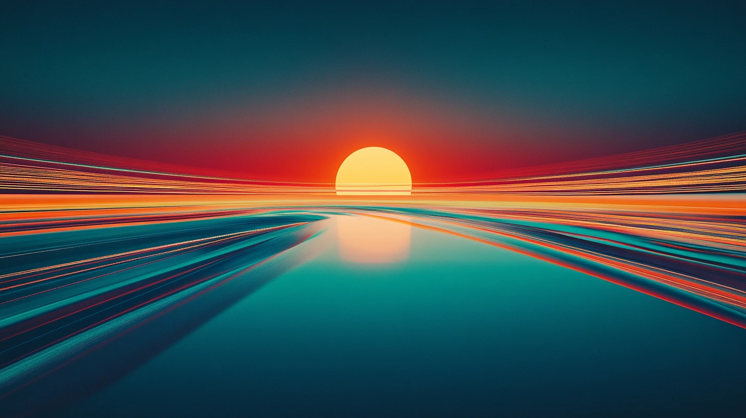 Wide digital horizon of glowing data arcs and light