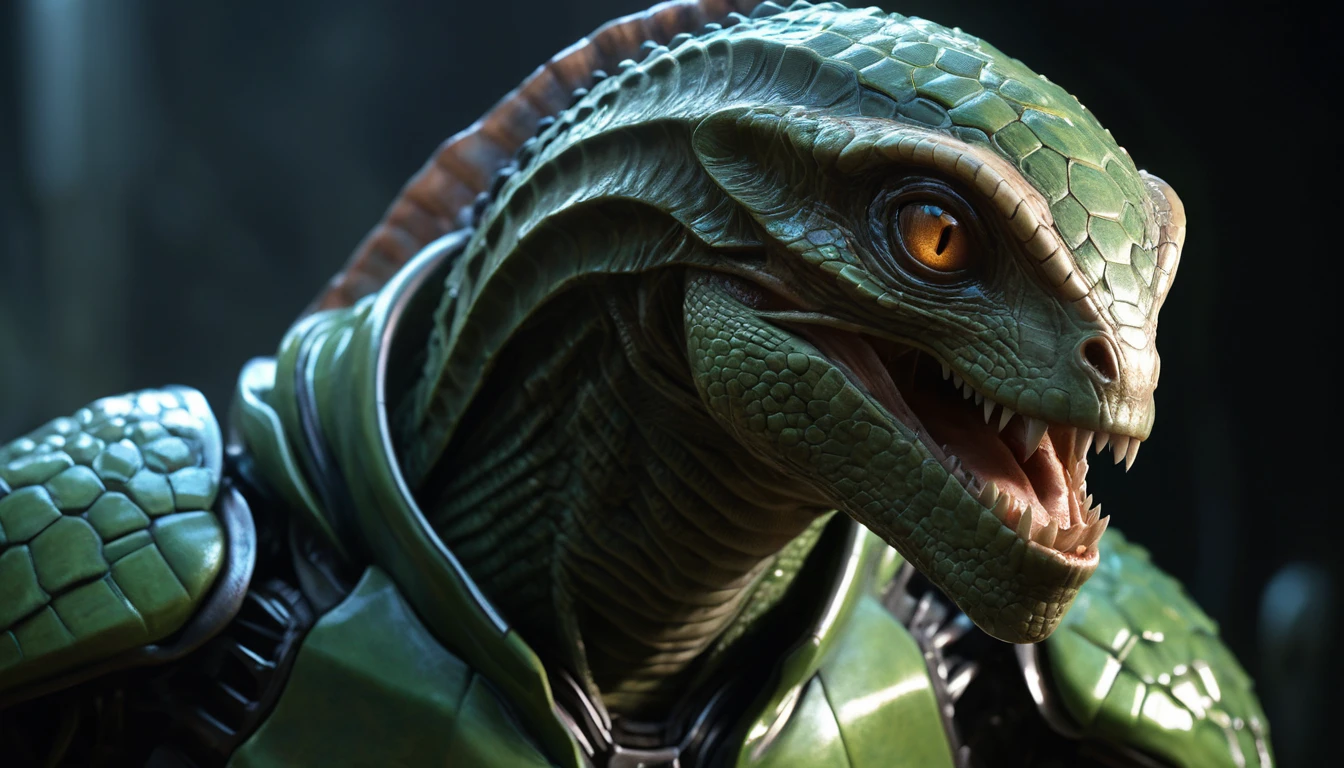 Reptilian Humanoid With Living Latex Armor Like Skin