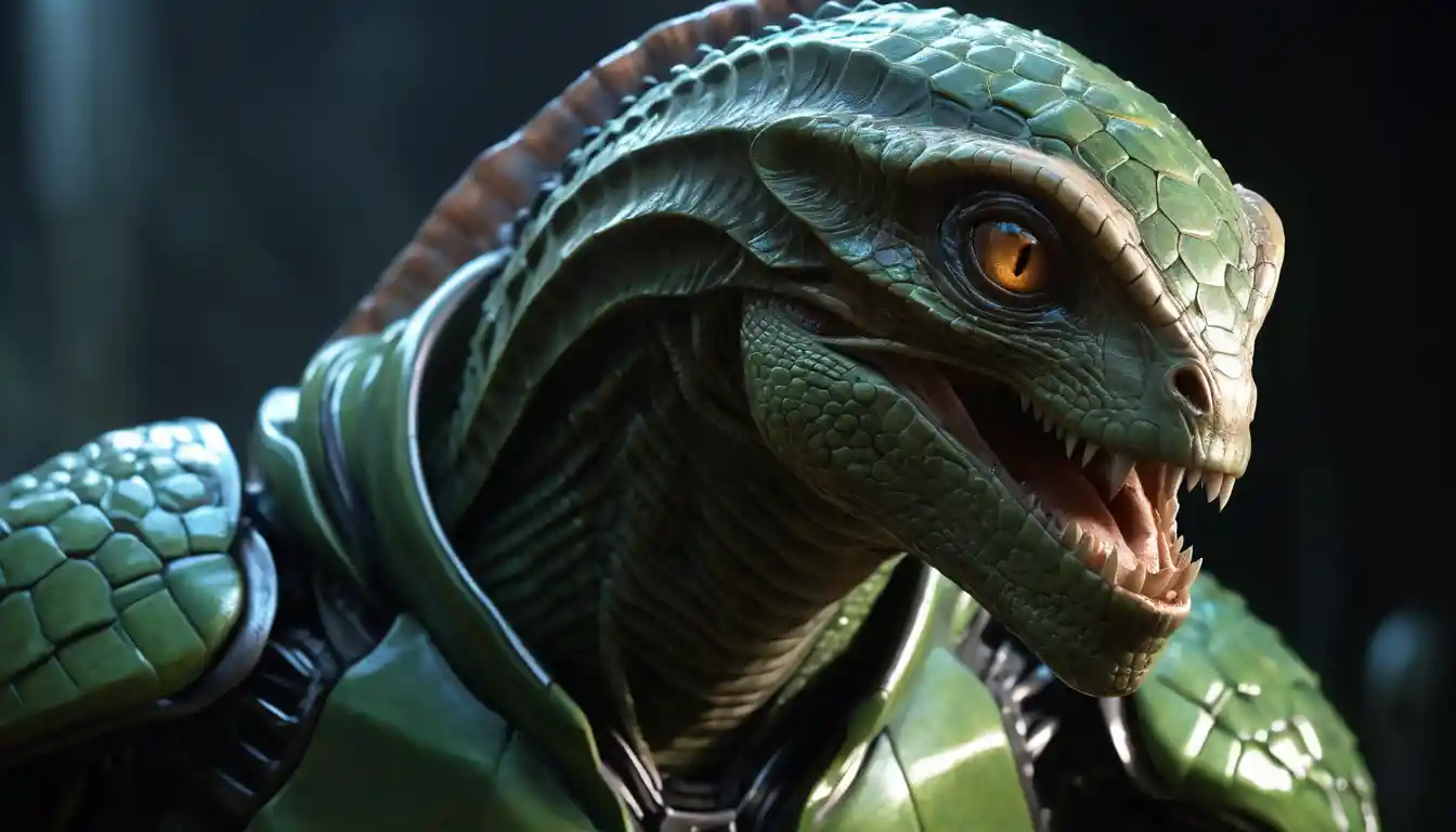 Reptilian Humanoid With Living Latex Armor Like Skin
