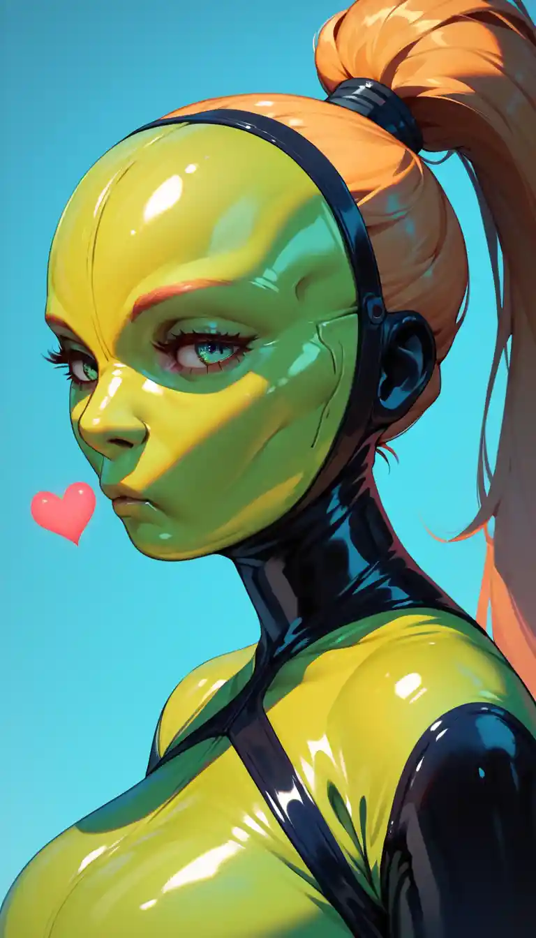 Alien woman in latex catsuit with mask and curves