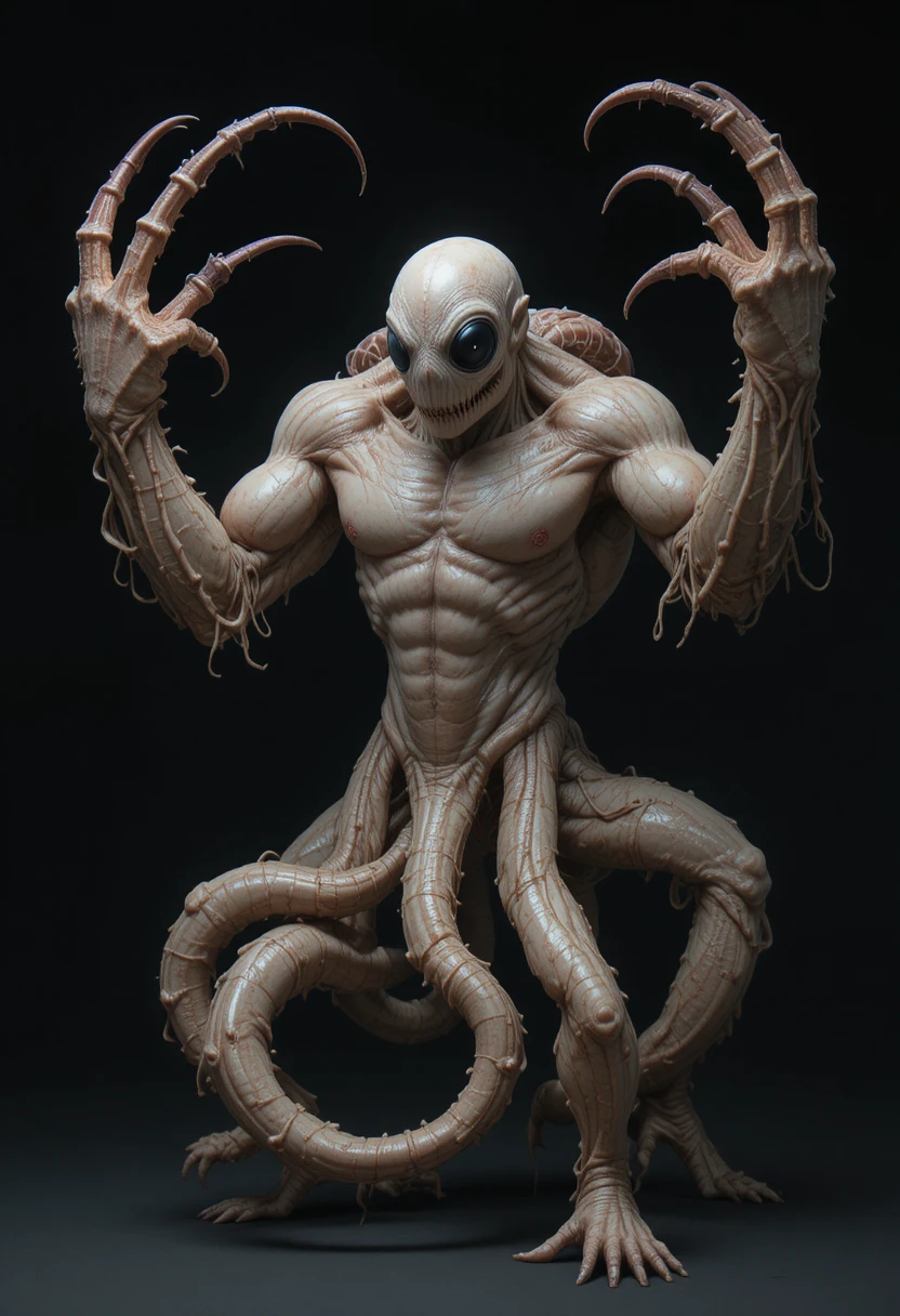 Grotesque monster with asymmetrical limbs and twisted legs