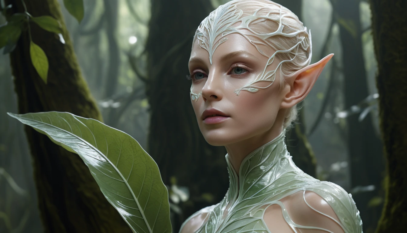 Graceful latex elf with luminous pearlescent body design
