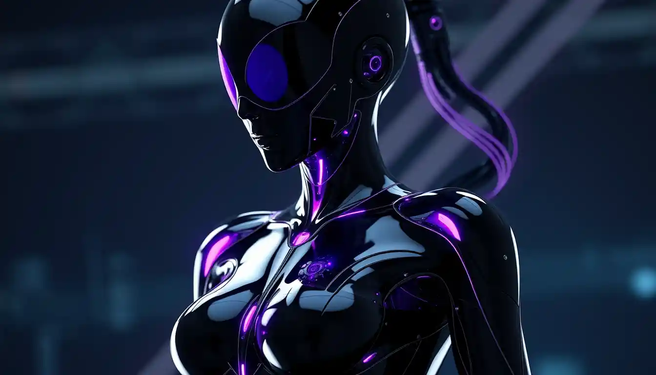 Futuristic female agent in seamless living latex suit