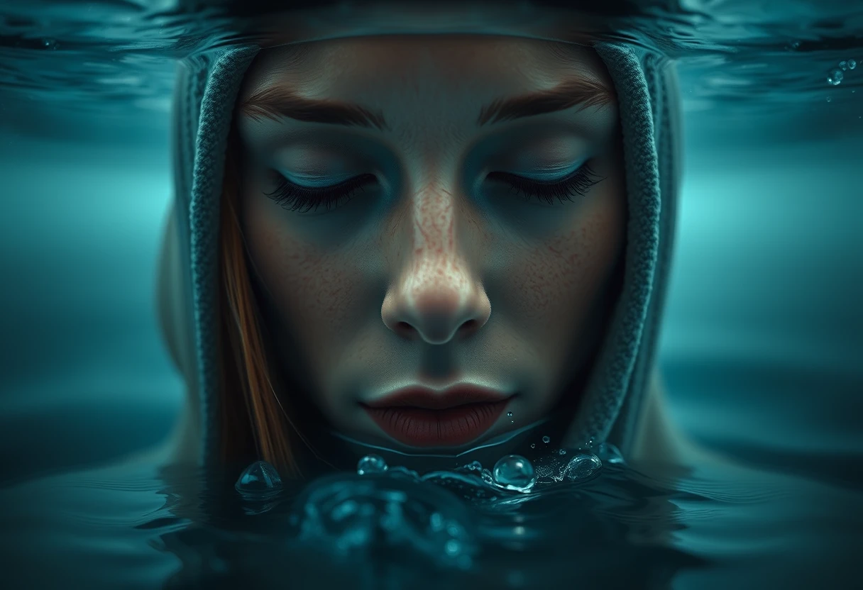 Intimate close up portrait of a woman in cosmic water