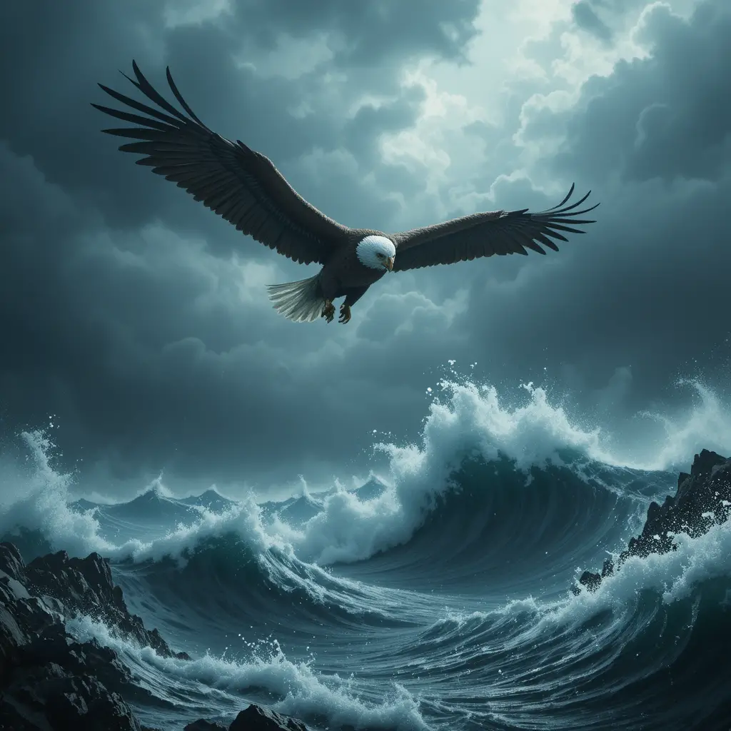 Aquila che Sormonta Onde Colossali in un Cielo Tempestoso