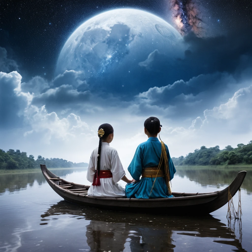 Goddess daughter weaves clouds in the heavens on her loom