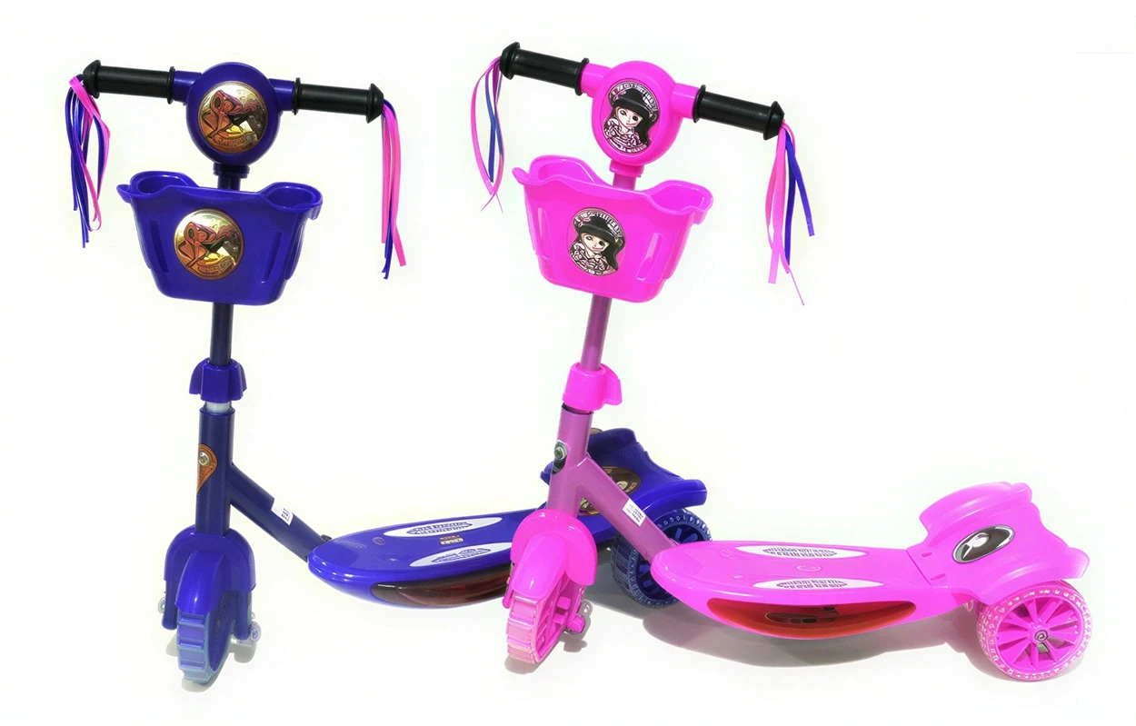 Colorful three wheel kids scooters with tassel handlebars