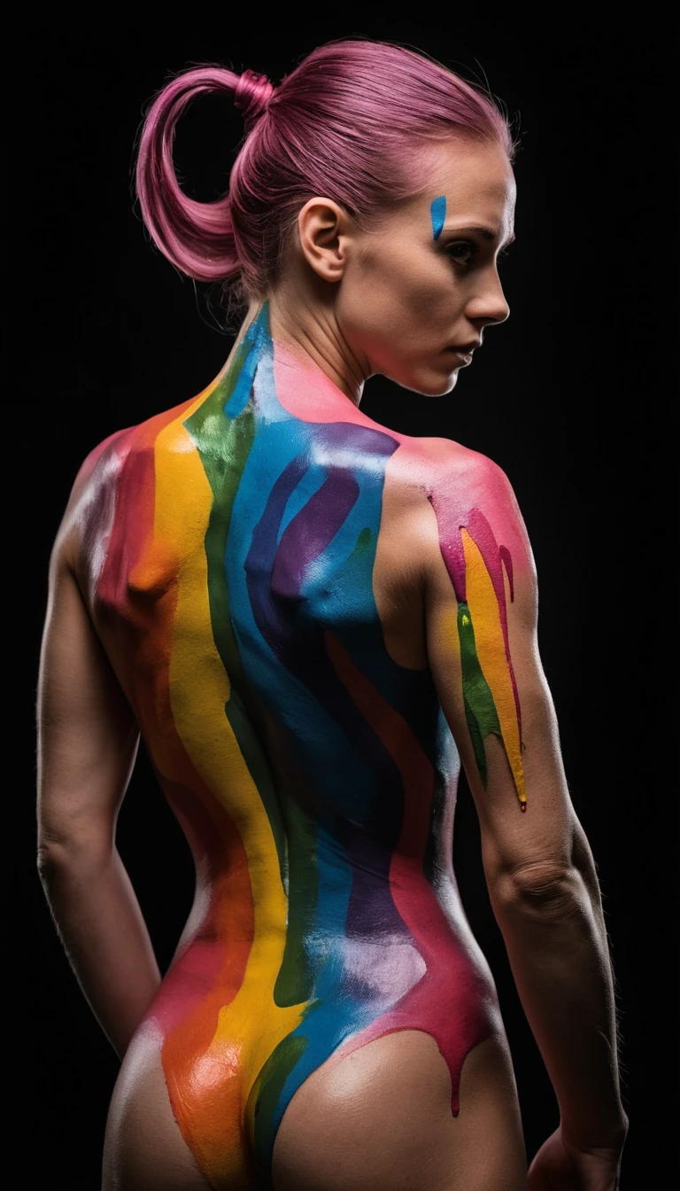 Paint drenched nude woman with colorful body art