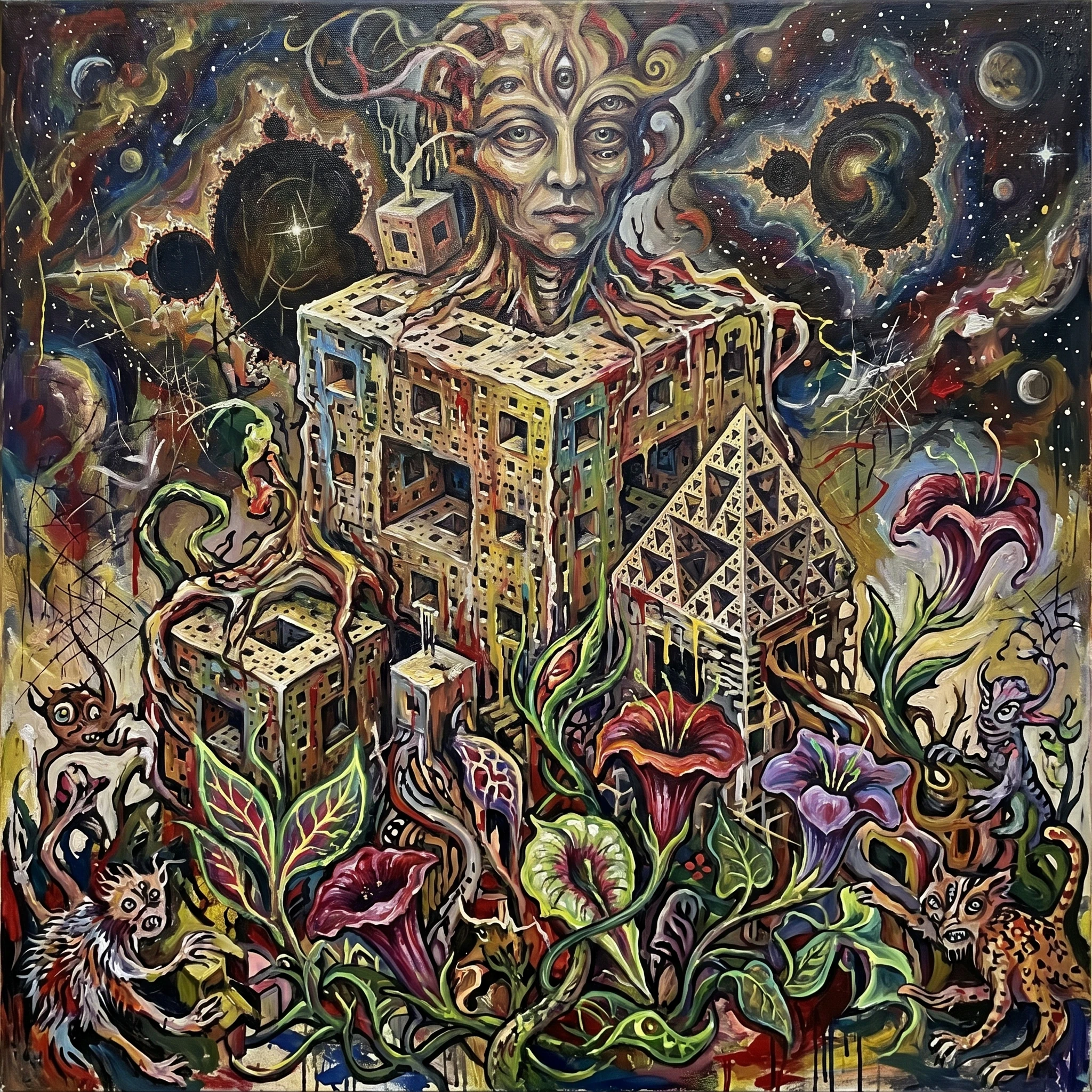 Surreales Fraktalwesen in einem fantastischen Garten