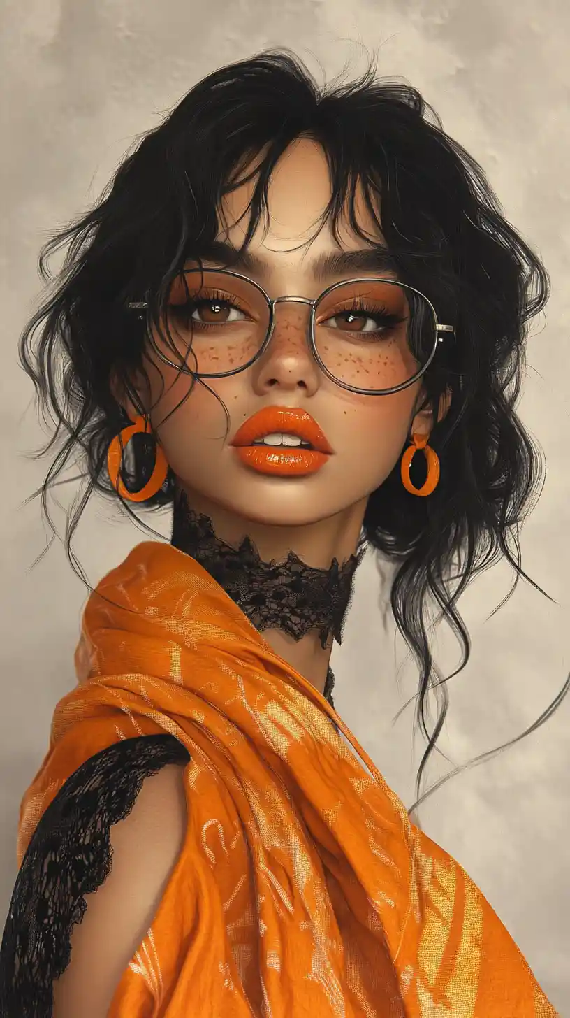 Monochrome woman with vivid orange scarf and lipstick