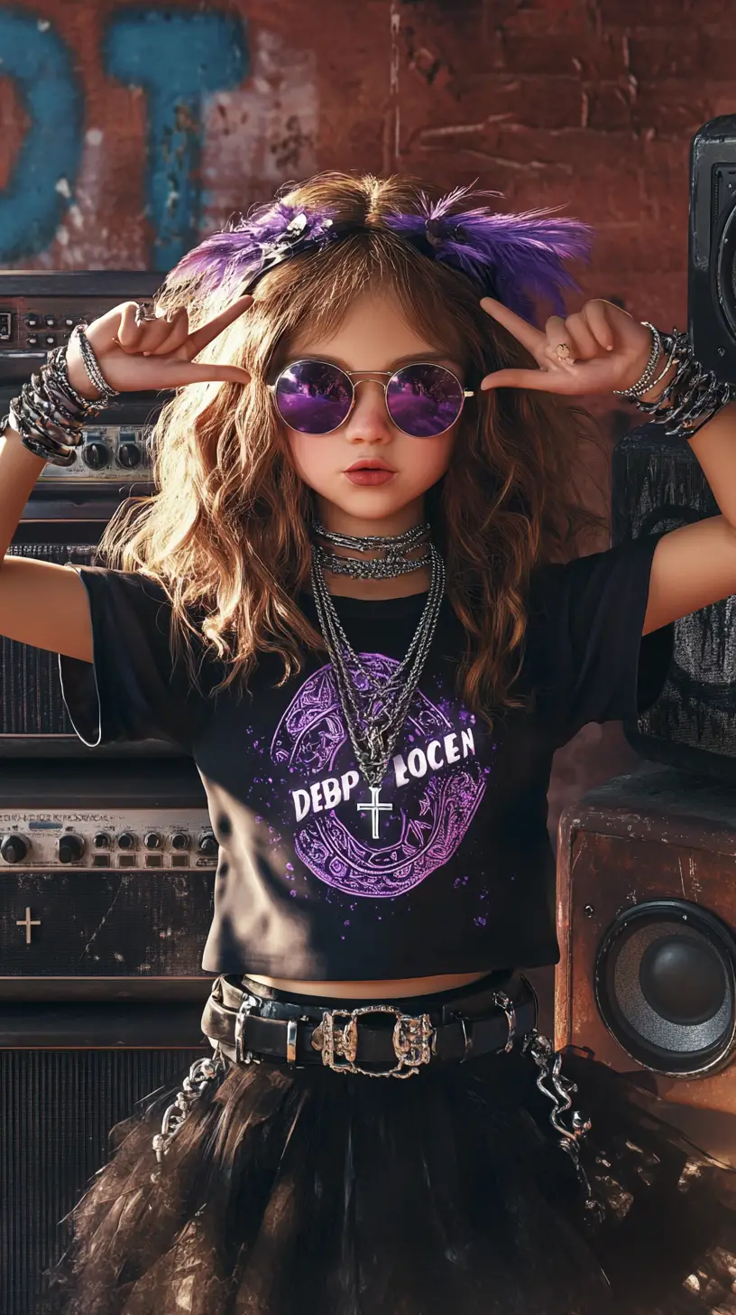 Fille rock chic avec des ailes violettes et des tatouages