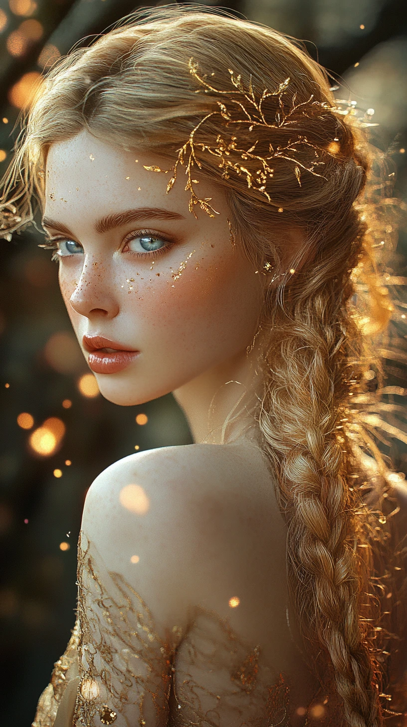 Golden haired fantasy woman in an enchanted forest