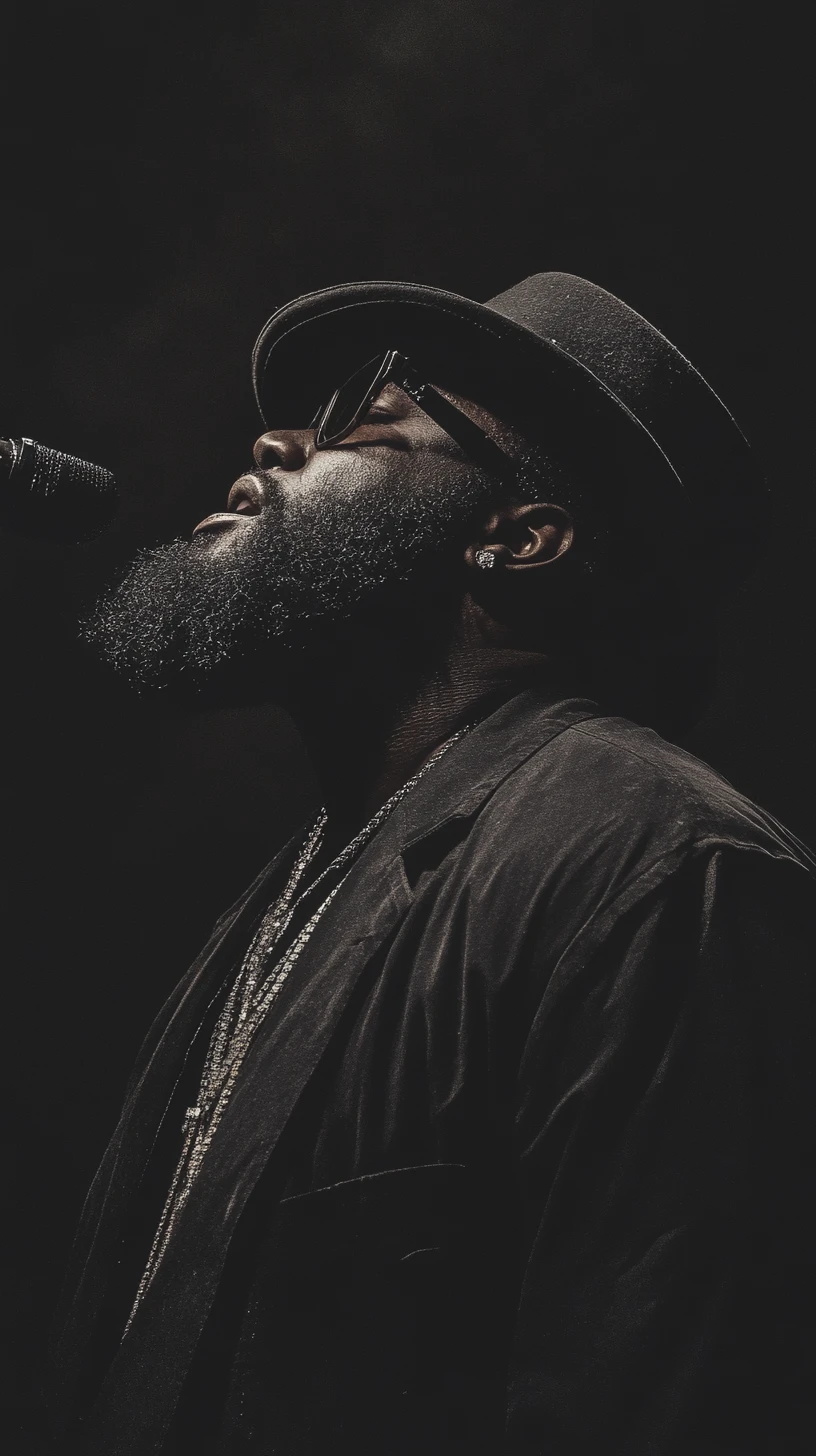 Black rapper delivering intense lines on stage