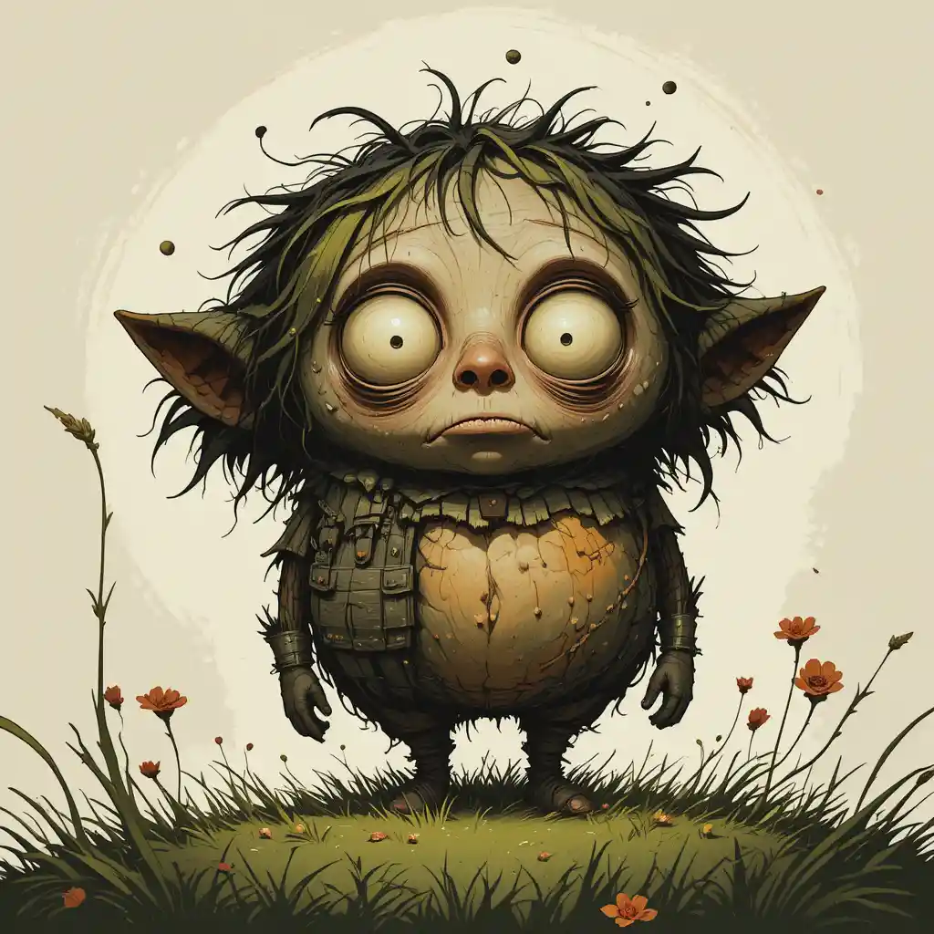 Whimsical storybook character in dramatic chiaroscuro light