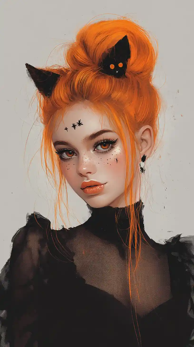 Orange haired punk girl portrait with gothic accessories