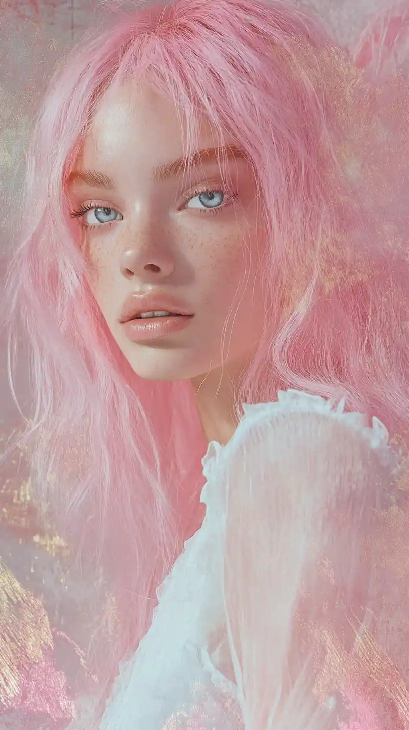 Pastel haired anime girl portrait with soft abstract background