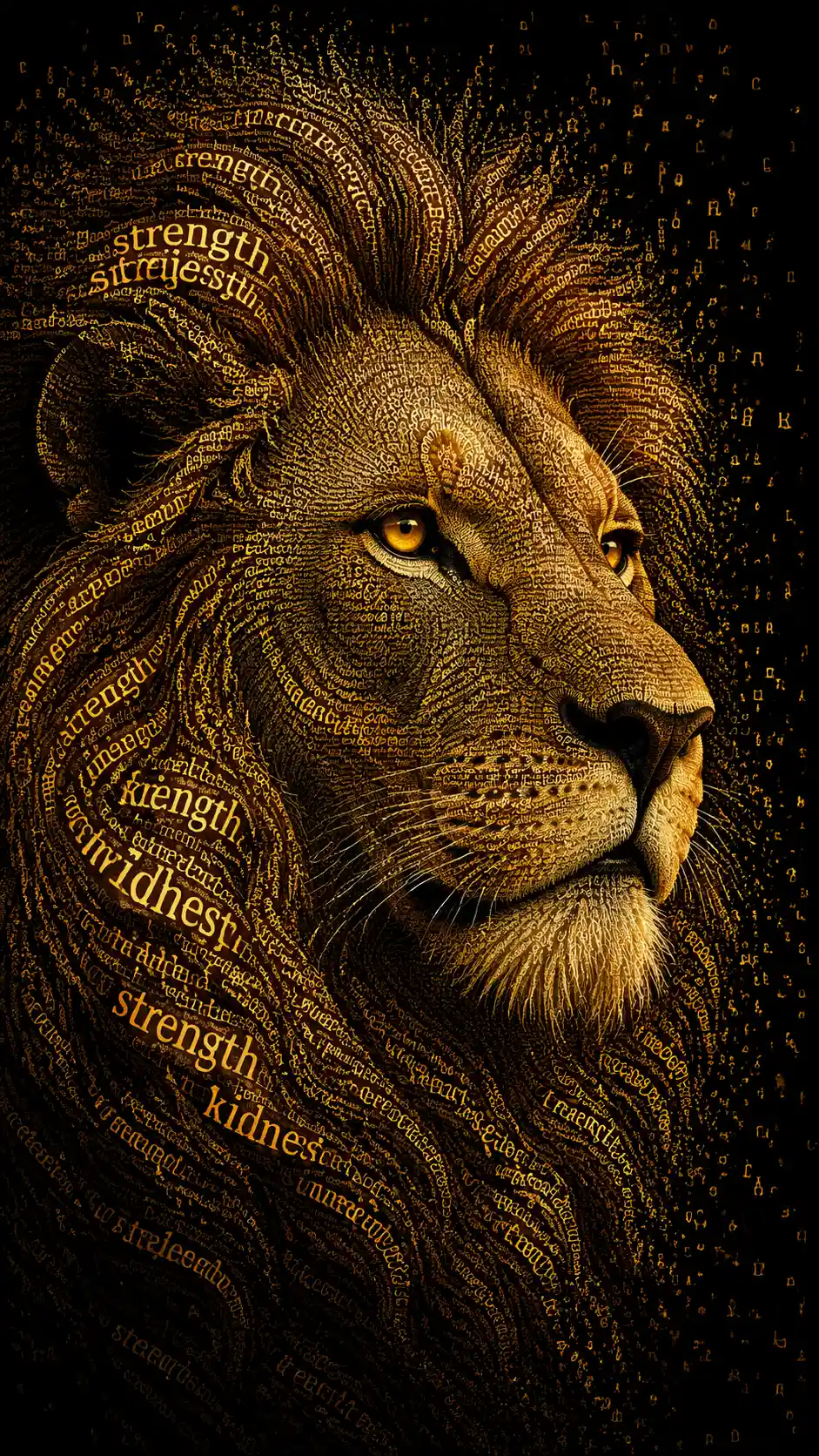 Majestic typographic lion head in cinematic close up