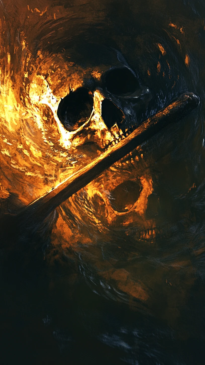 Skeletal oar slicing glowing water in close perspective