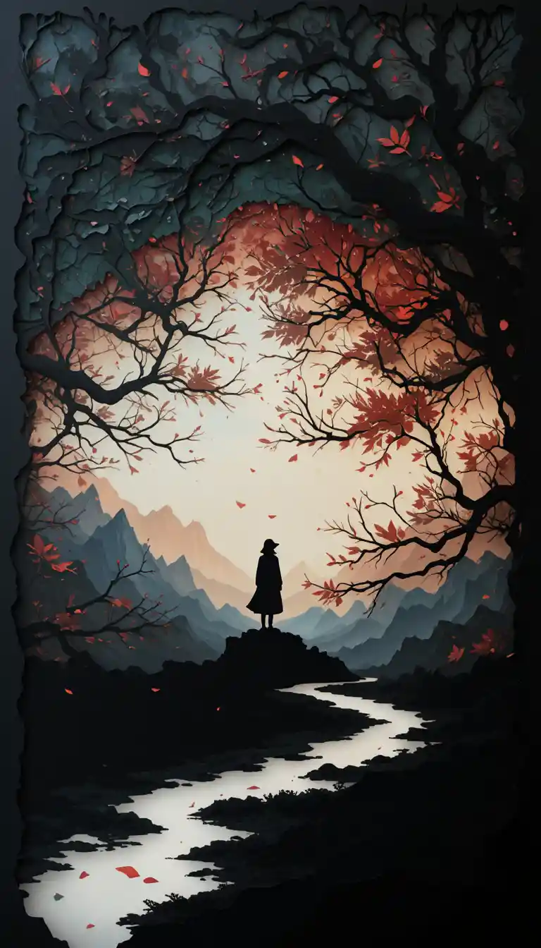 Lone wanderer drifting through a luminous fantasy windscape