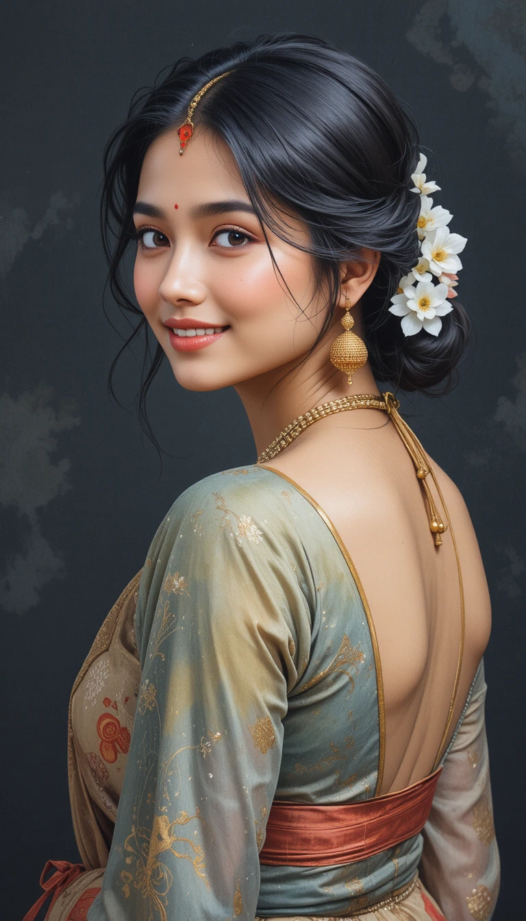 Portrait aquarelle d’une jeune femme sud-asiatique souriante