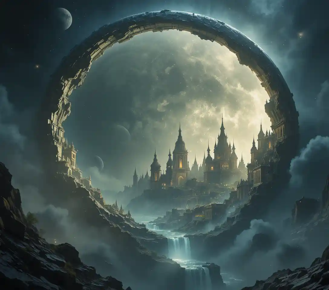 Gigantic Hollow Moon World With Inner Oceans And Cities