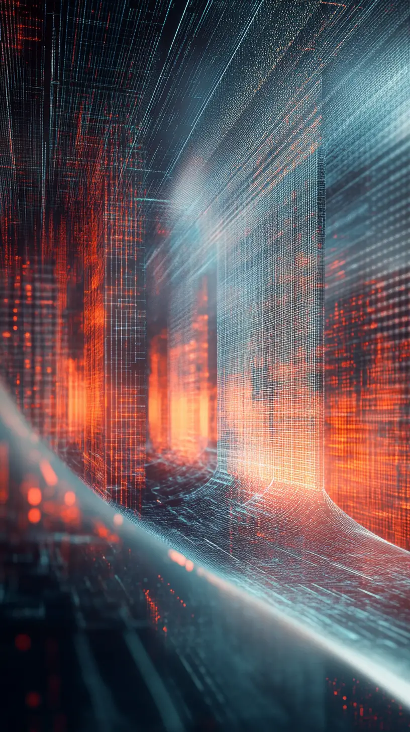 Abstract data clouds transforming into flowing light forms