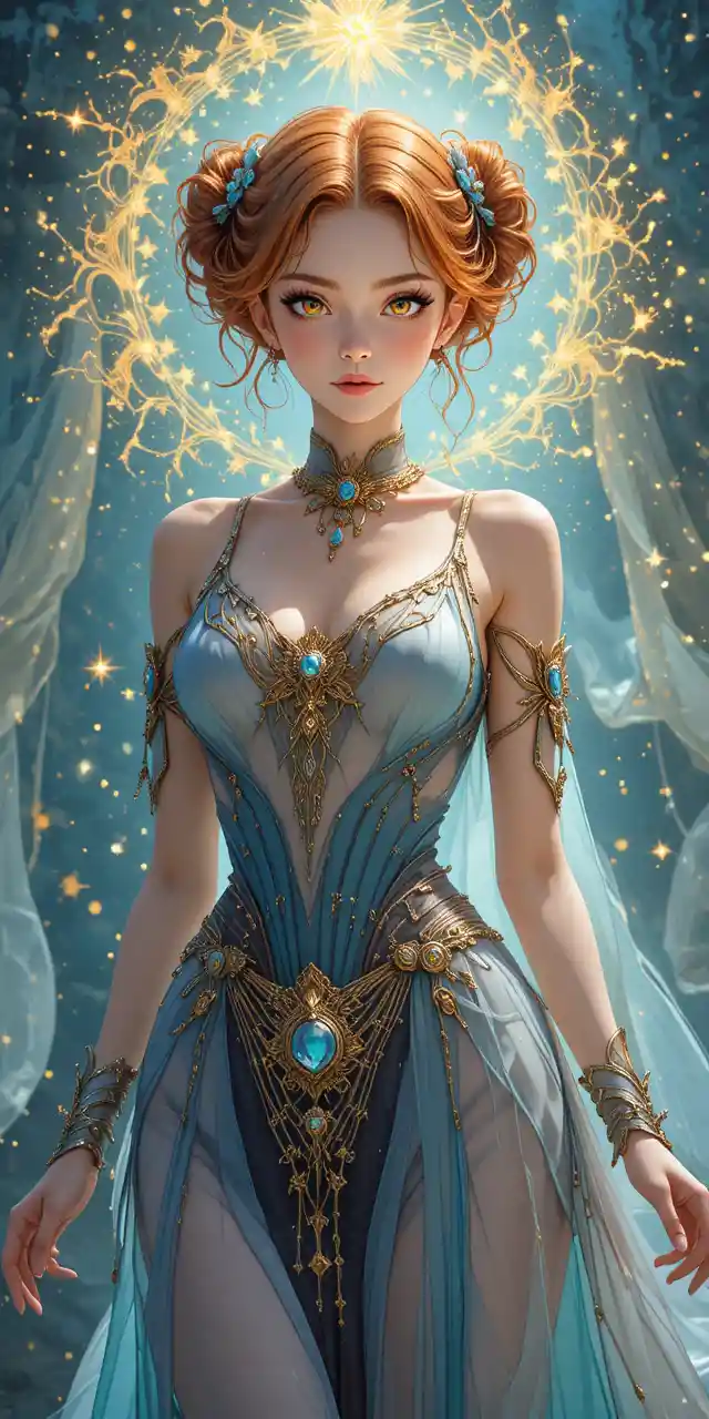 Anime elemental sorceress girl with glowing magical aura
