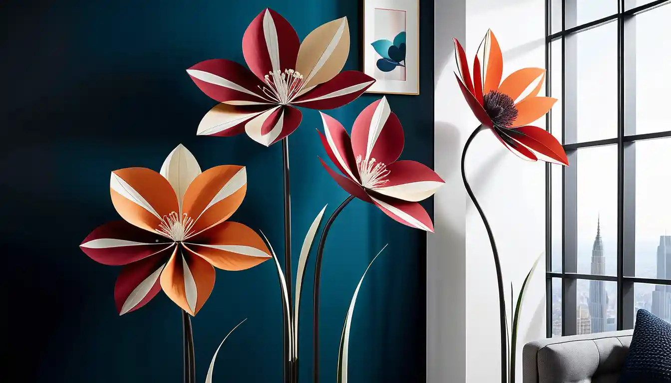 Abstract floral structures with elongated geometric stems