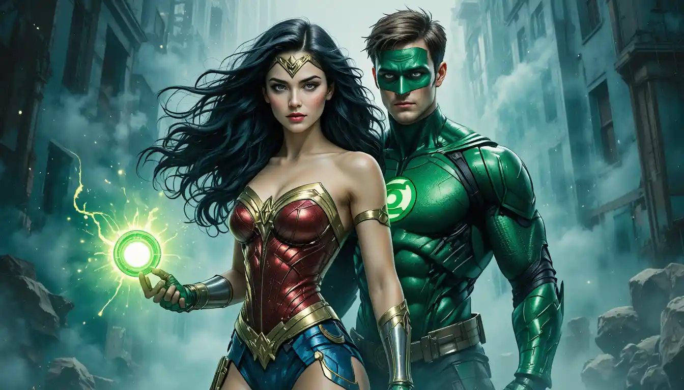 Mysterious pin up illustration of two heroic warriors