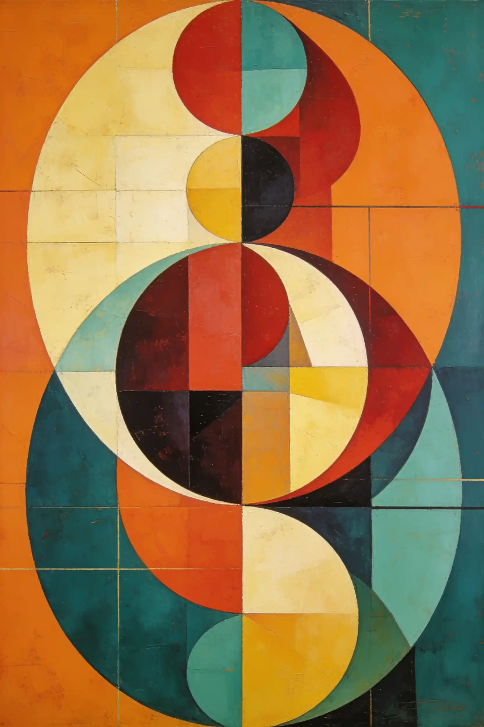 Abstract geometric painting with layered circular forms