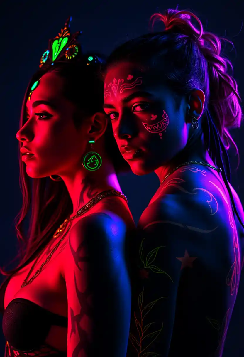 Latin couple in backlit neon digital fantasy portrait