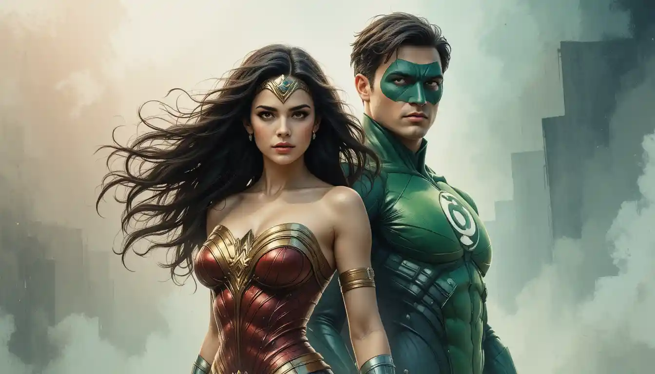 Wonder Woman and Green Lantern in dark pin up illustration