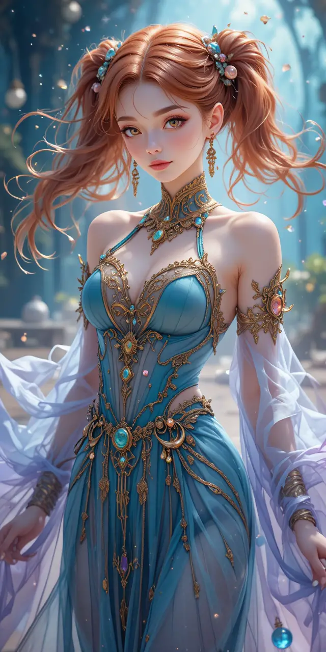 擁有發光魔法光環的空靈紅髮女術士