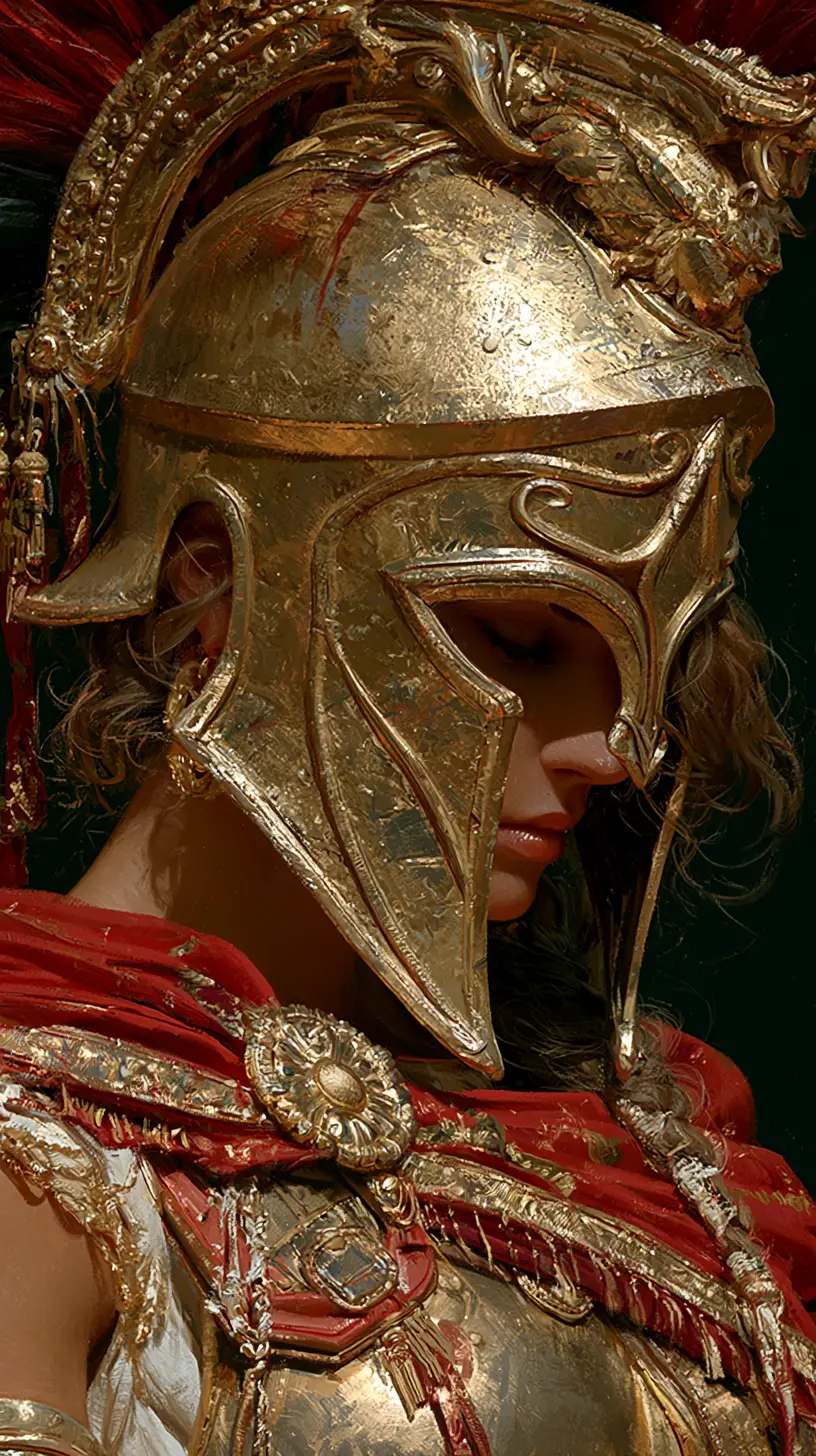 Beautiful warrior woman with Spartan helmet in bright light