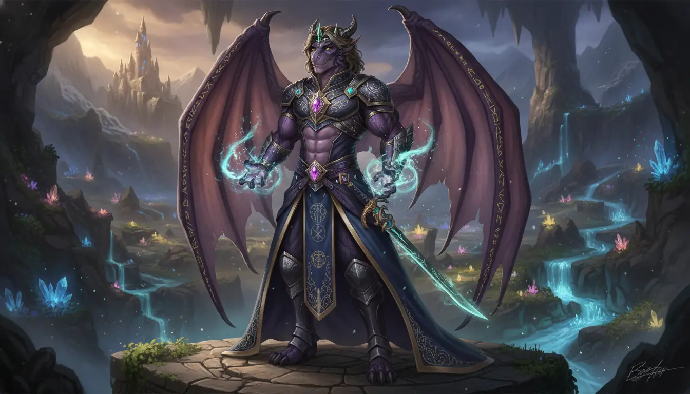 Winged purple dragon king in royal magical attire