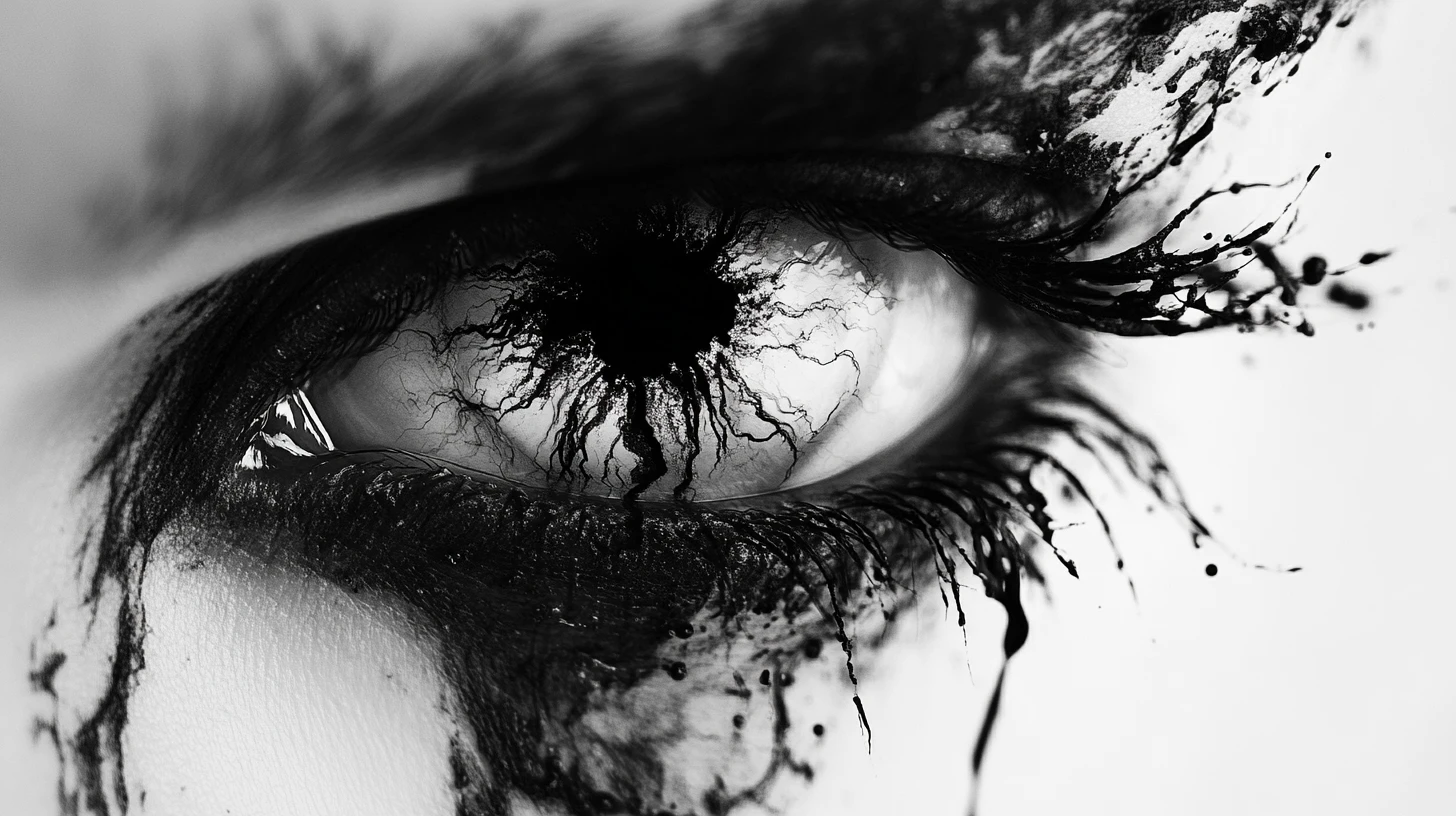 Surreal Macro Eye With Iris Dissolving Into Ink Skull