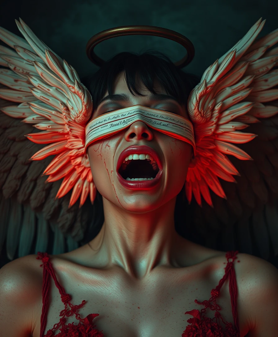 Surreal fallen angel in a dark comic horror scene