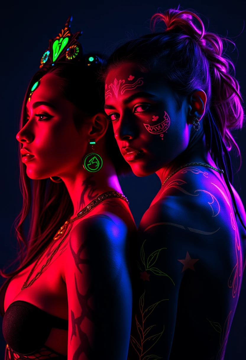 Latin couple in backlit neon digital fantasy portrait