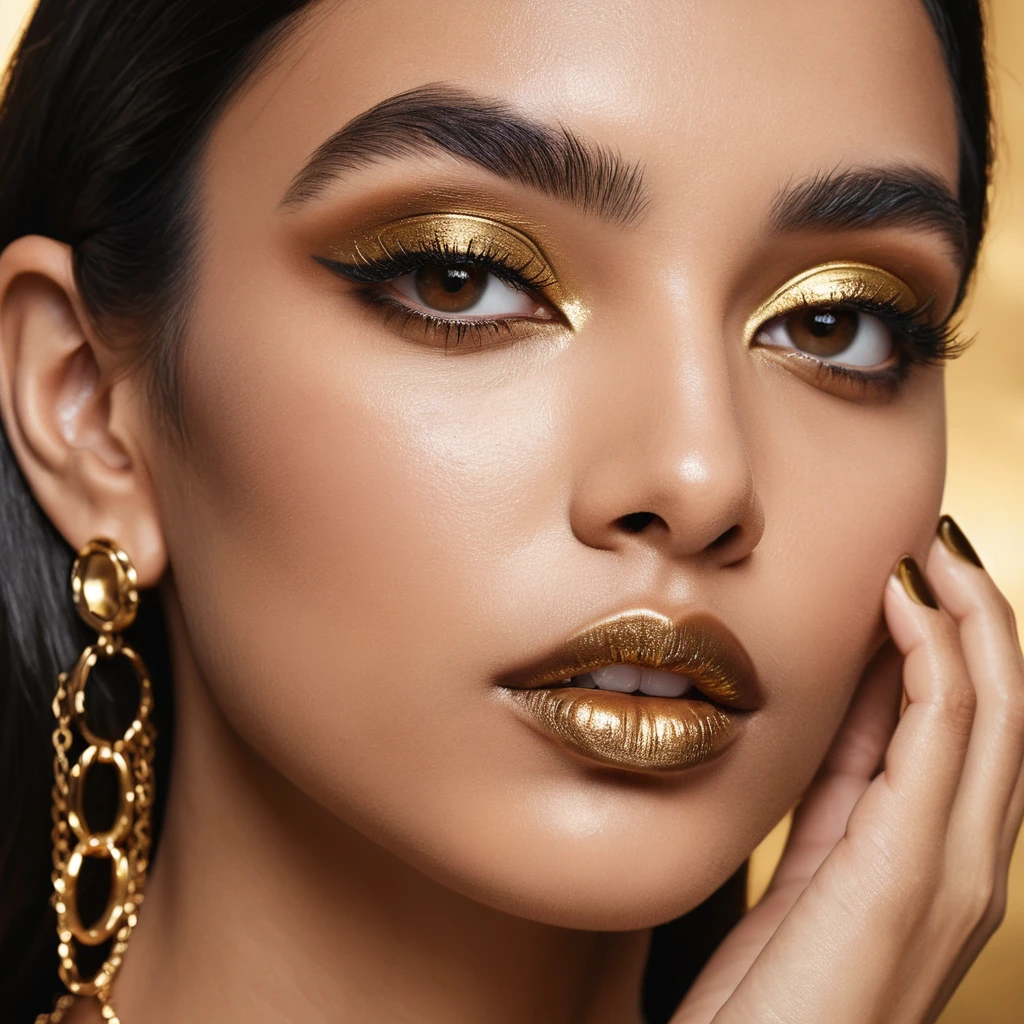 Ritratto beauty glamour in primo piano con trucco dorato