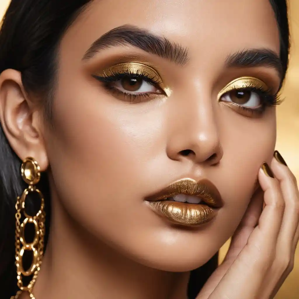Glamorous close up beauty portrait with golden makeup
