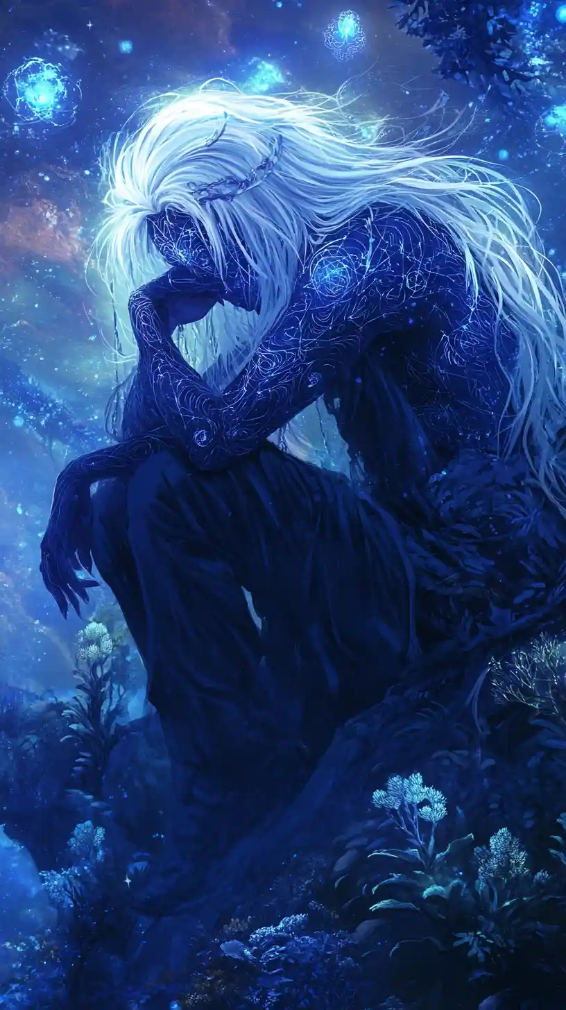 Humanoid Creature With Glowing Patterns In Alien Landscape