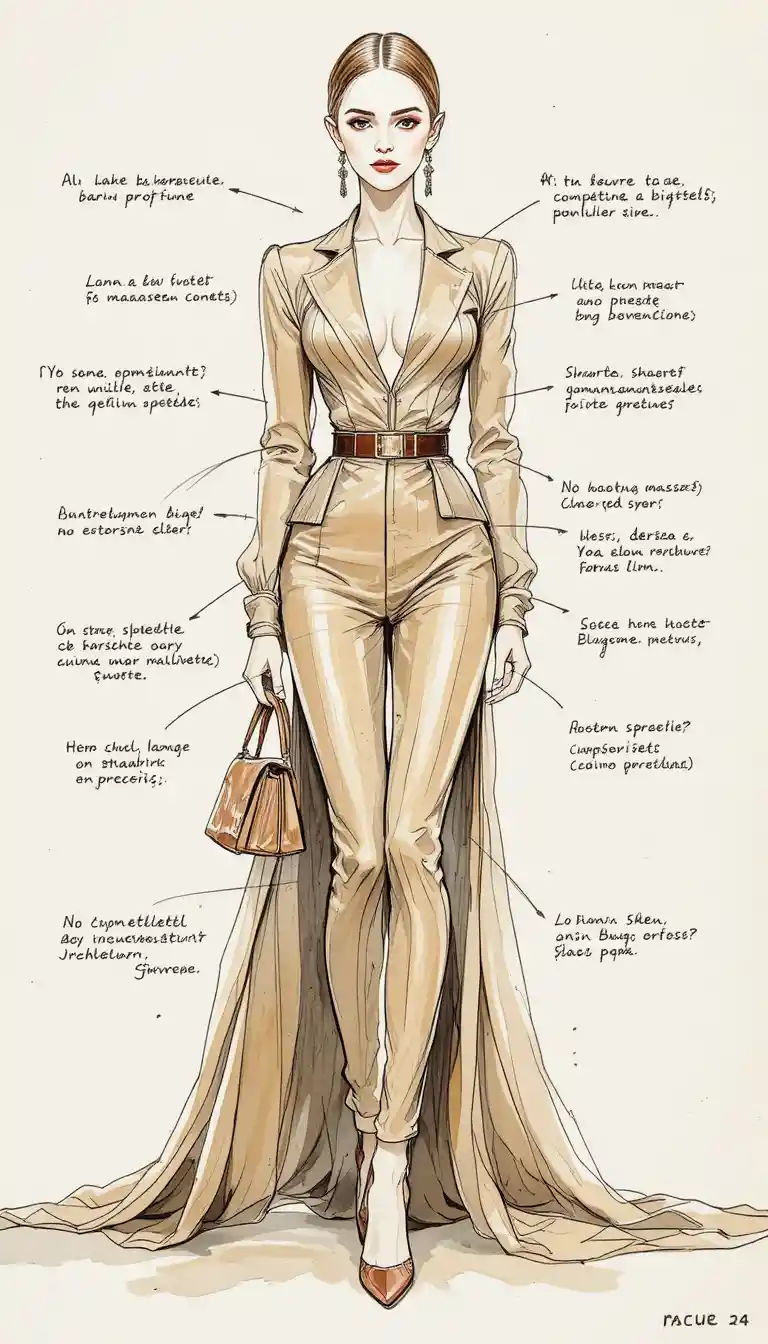 Elegant fashion illustration on cream sketchbook paper background