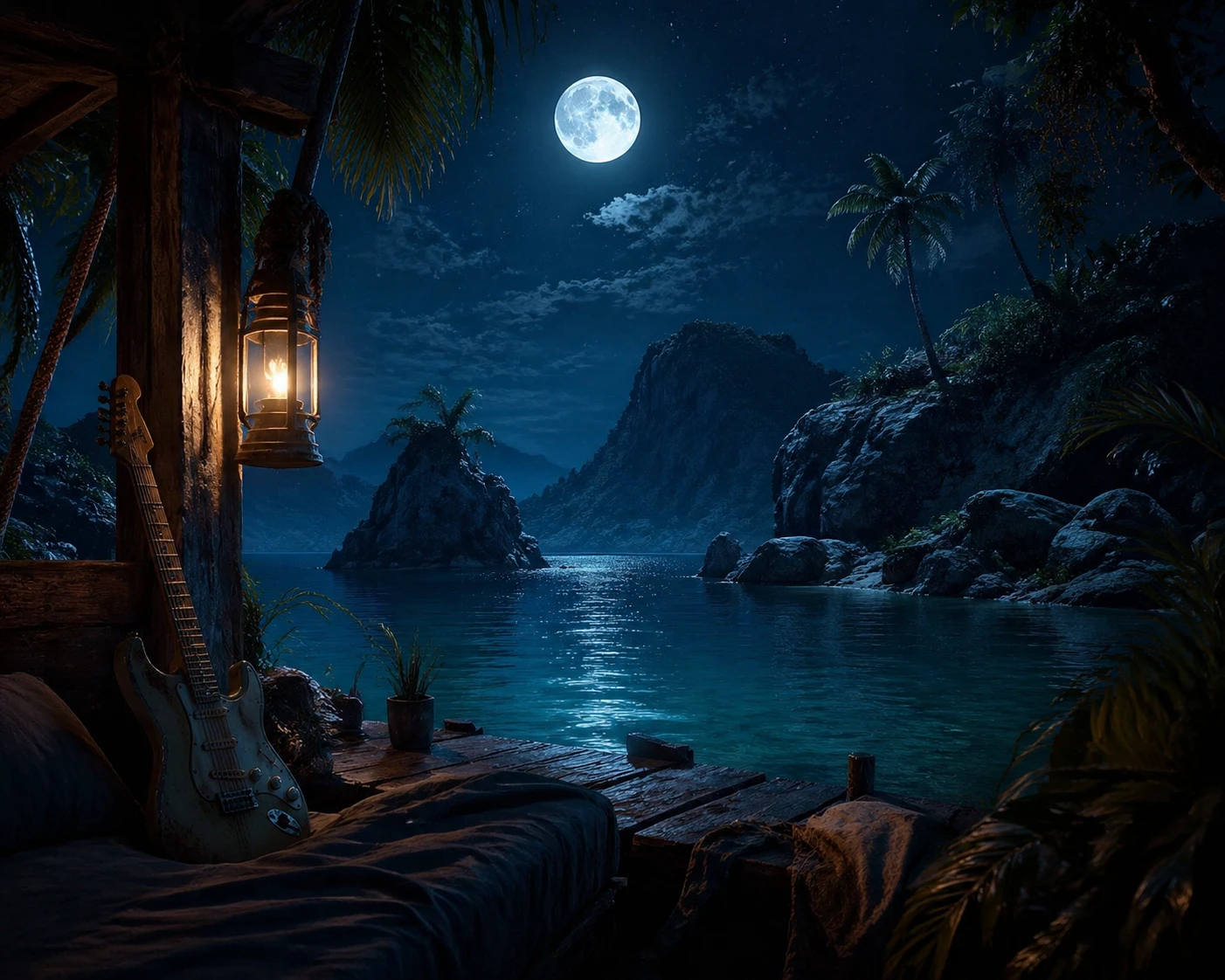 Midnight lagoon with calm lofi inspired atmosphere