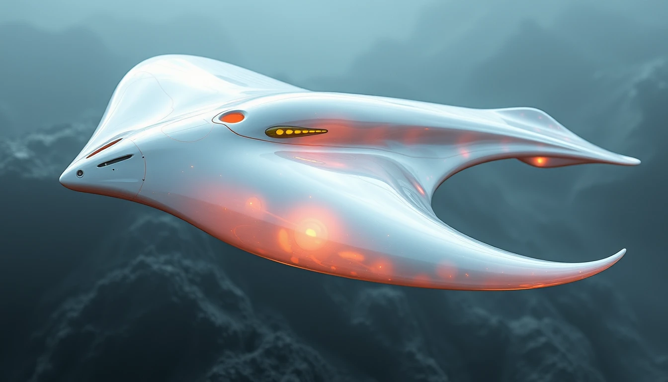 Graceful living sci fi spaceship with pearlescent latex hull