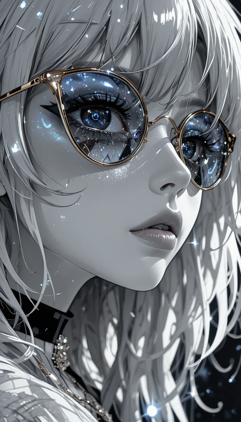 Chica de anime en primer plano con gafas de sol en forma de estrella
