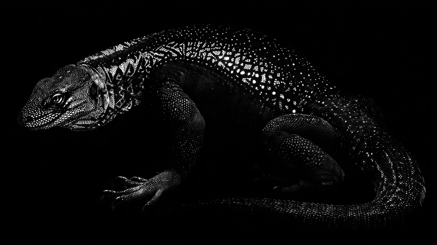 Mythical creature outlined by glowing tattoos in darkness