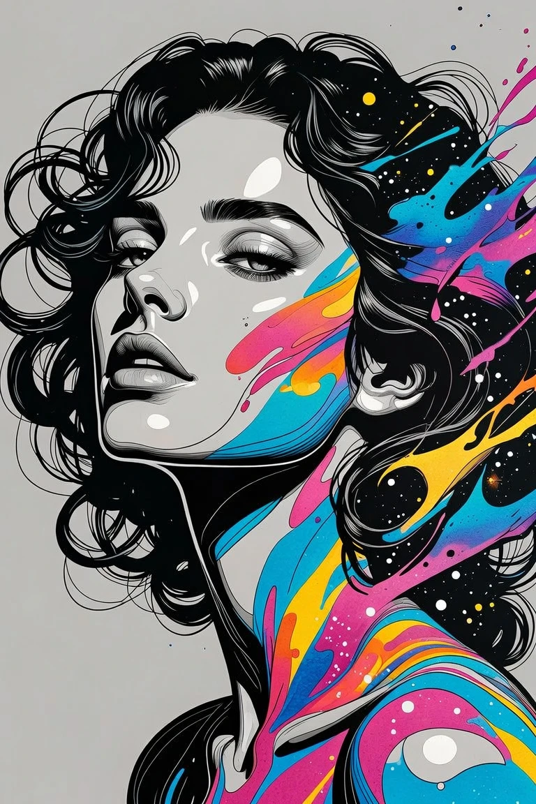 Psychedelic ink portrait of a woman in liquid color