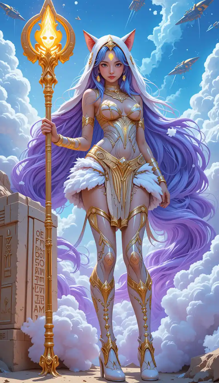 Cyborg desert warrior bound in glowing storm clouds